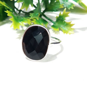 Natural Black Onyx <b>Ring</b>, Checker Cut Gemstone <b>Ring</b>, Sterling Silver Jewelry, Handmade Fashion <b>Ring</b>, Adjustable Cocktail <b>Ring</b> - Product Image 1