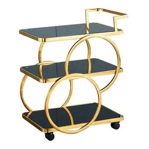 Chariot de service en laiton doré avec 3 étagères et 4 roulettes pivotantes – Design contemporain, mobilier commercial durable - Product Image 4
