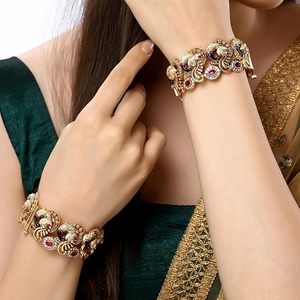 Gold Plated Alloy Peacock Designer Polki Bangles Set Women's Vintage Crystal Rhinestone Bracelets Wedding Jewelry Fashion Bangle - Product Image 2