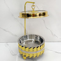 Plat de service de luxe doré en acier inoxydable 10L avec couvercle suspendu pour buffet traiteur et réchaud de fête hôtelière