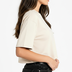 Women's <b>Crop</b> <b>Top</b> Crew Neck Oversize 100% Cotton Summer <b>Crop</b> Regular Loose Fit Solid Color Plain Breathable <b>Crop</b> <b>Top</b> 2026 - Product Image 5
