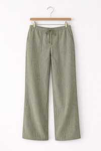 Pantalon en coton pour femme, coupe droite, taille mi-haute élastique, couleur unie, décontracté, longueur complète, coupe ample, respirant, pour l'été - Product Image 4