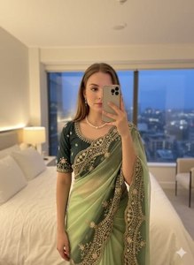 ผ้าส่าหรีปักลายมอสสุดหรู ผ้าส่าหรีเฮอริเทจโกลว์ ผ้าส่าหรีลายบุตติสุดสง่างาม ผ้าส่าหรีงานปักดิ้นรอยัล - Product Image 2
