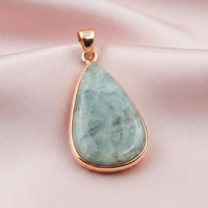 Colgante de aguamarina natural en forma de lágrima, plata de ley 925, chapado en oro rosa y oro amarillo, joyería de piedras preciosas hecha a mano, regalo de Navidad - Product Image 3