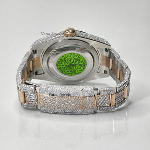 Montre à quartz analogique de luxe de haute qualité pour hommes de 41mm, verre entièrement diamanté, style hip hop, vente en gros directe d'usine en acier inoxydable, OEM - Product Image 3