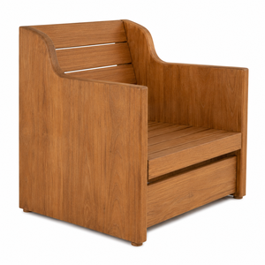 Chaise de jardin scolaire contemporaine en teck massif moderne avec cadre enveloppant, dossier à lattes larges, écologique, durable et confortable - Product Image 2