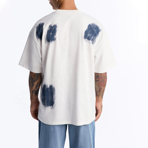 Custom <b>Paint</b> Stroke Men's Oversized White Short Sleeve T-Shirt With Blue <b>Hand</b>-Painted Pattern O-Neck Casual Cotton Jersey Tee - Product Image 2