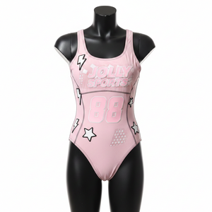 Traje de Baño Premium para Mujer en Poliéster y Spandex GSM, Color Rosa con Paneles Laterales Cosidos y Logotipo Personalizado por Transferencia Térmica - Product Image 1