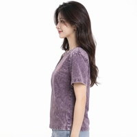 Kaos Wanita Musim Panas Kasual Acid Wash Lengan Pendek Cepat Kering Bernapas Custom Pabrik Ramah Lingkungan Poliester/Katun