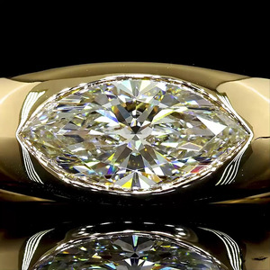Anillo de compromiso de banda ancha con diamante cultivado en laboratorio de corte marquesa, chapado en rodio, certificado IGI, en oro de 10K, 14K, 18K, plata 925, 935 - Product Image 2
