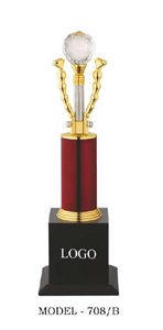 Trophée en métal modèle 708/A B C, colonne rouge, base dorée, récompense sportive, logo gravé, trophée en cristal de verre durable - Product Image 5