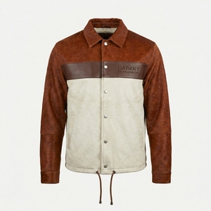 Veste en cuir de vachette à poils pour homme, vente en gros, avec empiècements contrastants, vêtement d'extérieur, colorblock personnalisé, fournisseur de cuirs authentiques B2B - Product Image 1