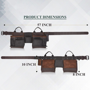Ceinture porte-outils en cuir professionnelle avec plusieurs poches, construction robuste, ajustement confortable à la taille, accroches sécurisées. - Product Image 6