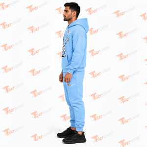 Ensemble survêtement décontracté pour homme, bleu clair, coupe oversize, couleur unie, en molleton bouclette, pour l'automne - Product Image 3