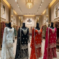 Salwar Kameez non cousu en soie Georgette multicolore avec broderies en fausse fourrure, design attrayant, spécial pour femmes, style Desi, pour une allure saine et élégante.