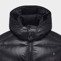 Veste matelassée noire brillante, fermeture éclair intégrale, boutons-pression, poches zippées, ourlet à cordon de serrage, fabrication OEM personnalisée, directement de l'usine