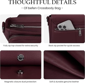 Sac bandoulière unisexe en cuir véritable, couleur unie, sangle réglable, fermeture à boucle, décontracté, usage quotidien, durable, léger - Product Image 5