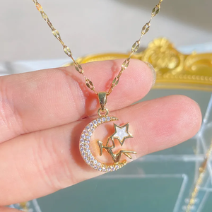 สร้อยคอรูปดาวสำหรับผู้หญิง ทำจากสแตนเลส 304 ชุบทอง หนา 0.03µm ประดับด้วยเพทายและสายโซ่ - Product Image 5