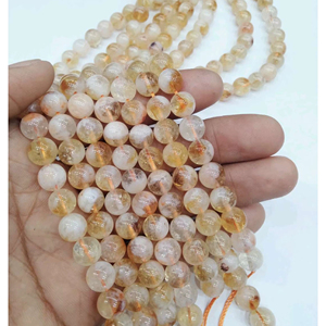 Cuentas Redondas de Citrino Amarillo Natural, Tira de 15 Pulgadas, Ágata Mirani de Rajasthan, Tema Amor - Product Image 1