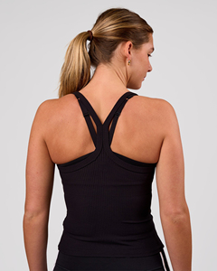 Women's Black <b>Criss</b>-<b>Cross</b> Back Ribbed Tank <b>Top</b> Sporty Yoga Fitness Activewear - Product Image 3