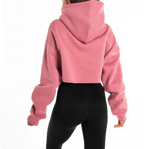 Ladies Autumn Long Sleeve Cropped Top Hoodie Gym Wear Soft Fleece Raw Cut Zipper Pocket Crystal Badge Embroidered Customizable - Product Image 4