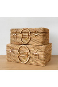 Portable woven bamboo and rattan <b>camping</b> travel <b>storage</b> <b>box</b> - Product Image 1