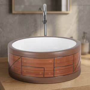 Modern Brown Printed Round Ceramic Countertop Wash Basin Artistic Bathroom Vanity Sink Bowl Lavabo - Product Image 3