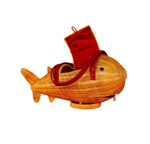 Handmade Fish Shaped Rattan <b>Bag</b> Plant Fiber <b>Wicker</b> Crossbody Storage <b>Bag</b> Animal Design Orange Color - Product Image 2