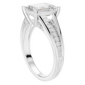Elegante Anillo de Diamantes con Corte Esmeralda y Banda de Oro Blanco para Mujer, Joyería de Lujo para Compromiso o Boda, Regalo para Ella - Product Image 4