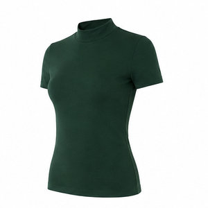 เสื้อยืดคอกลมแขนสั้นทรงเข้ารูปสำหรับผู้หญิง สีเขียวป่า รุ่น WMNTS-0014 ผ้าคอตตอนผสมอีลาสเทน น้ำหนักเบา ใส่ได้ทุกวัน - Product Image 3