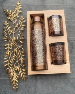 Botella de agua metálica con diseño bohemio y tapa de cobre, juego de recipientes portátiles para viaje, termo metálico con diseño floral, tapa de cobre. - Product Image 4