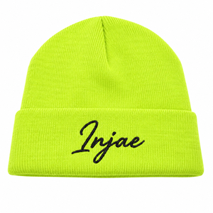 Bonnet d'hiver vintage en mélange de laine brodé 3D personnalisé, tricoté à revers, vert fluo, pour le voyage, vente en gros - Product Image 1