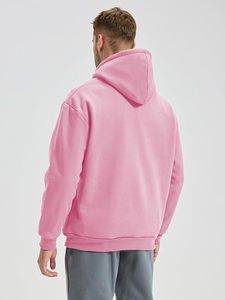 Sudadera con Capucha Rosa Sólida para Hombre, Corte Holgado, Cuello Redondo, Estilo Urbano Otoñal - Product Image 2