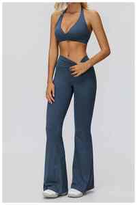 Ensemble de yoga et de sport pour femme 2026, tendance et décontracté, avec soutien-gorge à col en V, leggings taille haute froncés à jambes larges, pour la gym, le yoga, la course en extérieur et le fitness - Product Image 5