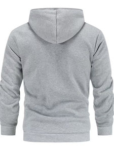 <b>Men's</b> Gray <b>White</b> Hooded Zipper Fleece Racer <b>Jacket</b> Breathable Smart Casual Winter Wear Slim Fit Regular Length Polyester Cotton - Product Image 3