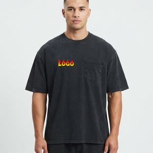 T-shirt en coton noir uni surdimensionné pour homme avec impression de logo personnalisé, manches courtes, col rond, style streetwear décontracté, coupe jersey – Fournisseur - Product Image 1