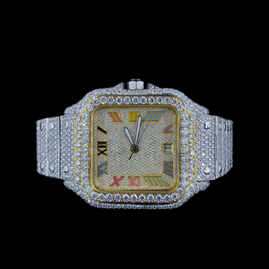 New Arrival Fully <b>Iced</b> <b>Out</b> Moissanite Diamond Square Roman Numerals Dial Quartz Movement Mechanical Glass Dial Hip Hop <b>Watch</b> - Product Image 1