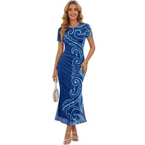 Vestidos Hawaianos Polinesios para Mujer, Estilo Samoano, con Superposición, Mangas Cortas, Cuello Redondo, Puletasi - Product Image 1
