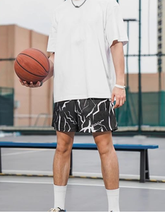 Men s Black White Geometric Print Basketball Shorts Quick Dry Elastic Waist Sporty Style Short Length Woven Polyester Quick Dry - Product Image 1