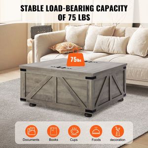 Tavolino da Caffè Rustico in Legno Stile Fattoria da 36 Pollici con Piano Quadrato Incernierato e Ampio Vano Portaoggetti per Soggiorno e Cocktail Hour - Product Image 5