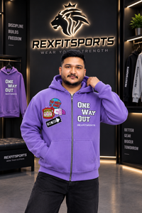 REXFITSPORTS 2026 Sweat-shirt à capuche entièrement zippé violet personnalisé, motif streetwear, en molleton de coton, avec logo personnalisé, vente en gros - Product Image 3