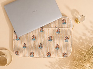 Funda acolchada de algodón para portátil de 14 y 15 pulgadas, con cierre de cremallera, 250 gsm, acolchado protector, interior espacioso - Product Image 1