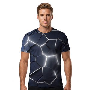 Men's <b>Geometric</b> Pattern Short Sleeve T-<b>Shirt</b> O-Neck Slim Fit Breathable Knitted Polyester Casual Style - Product Image 2
