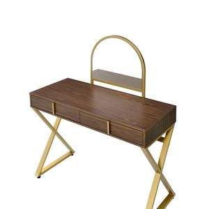 Coleen Walnut and Gold Finish <b>Makeup</b> <b>Vanity</b> Desk with Mirror and Jewelry Tray - Product Image 6