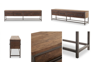 Mesa Auxiliar Larga Aserbo, Estilo Contemporáneo, Madera Reciclada, Marco de Metal, Consola de Lujo, Ecológica, Duradera, Gran Capacidad de Almacenamiento, para Villa - Product Image 5