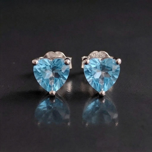 Wholesale Sterling <b>Silver</b> Fine Romantic Stud <b>Earrings</b> Rhodium Plated Blue Topaz <b>Heart</b> Cut Children's Engagement Anniversary - Product Image 1