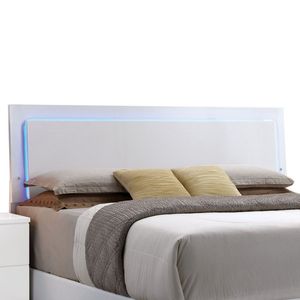 Lit Queen en blanc avec tête de lit à éclairage LED, lits en bois - Product Image 4
