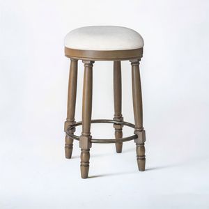 Set di 2 Sgabelli da Bar con Seduta Imbottita in Tessuto Bianco, Girevoli a 360 Gradi, Altezza da Bancone in Legno, con Garanzia di 1 Anno - Product Image 5