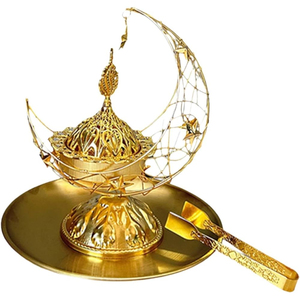 Brûle-encens en métal doré de luxe, forme lune et étoile, style arabe Bakhoor, pour la décoration du Ramadan et de l'Aïd, décoration vintage du Moyen-Orient - Product Image 3