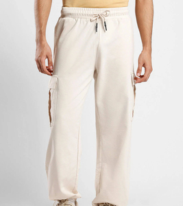 Pantalon cargo droit vintage en laine pour homme avec cordon de serrage à la taille, imprimé logo flamme audacieux, mélange lin/coton, tenue décontractée pour l'automne - Product Image 6